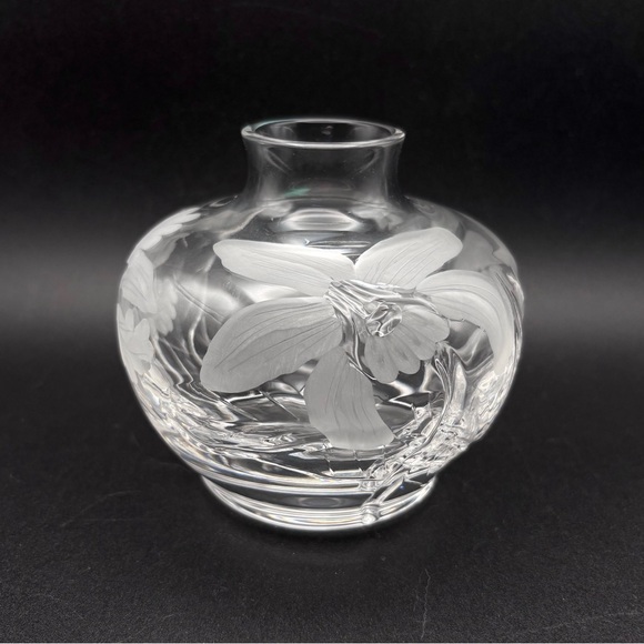 Tiffany & Co LCT Louis Comfort Tiffany Etched Crystal Orchid Flowers Bud Vase - Picture 2 of 6